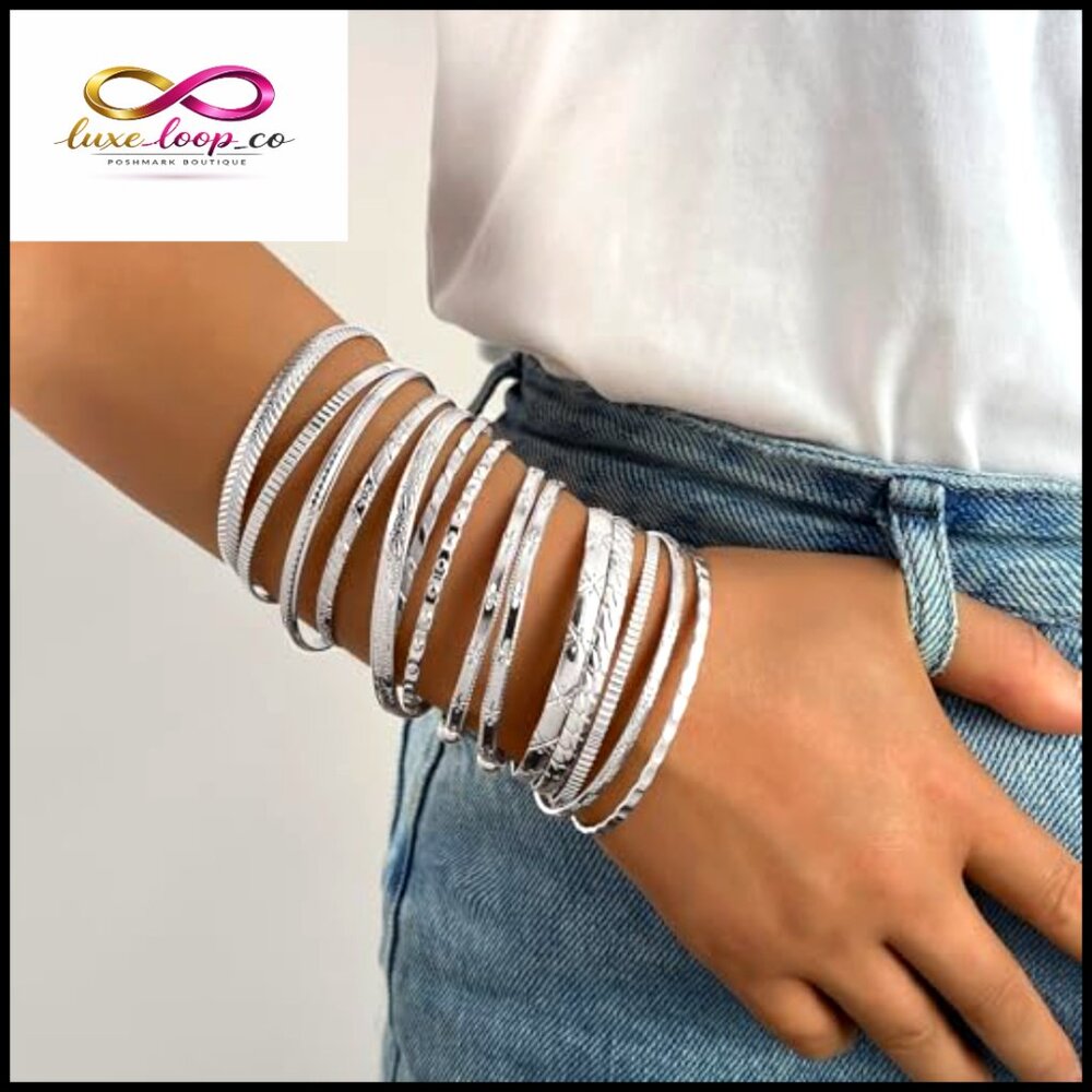 Gold Plated Stackable Bangle Bracelet Set, Adjust… - image 2